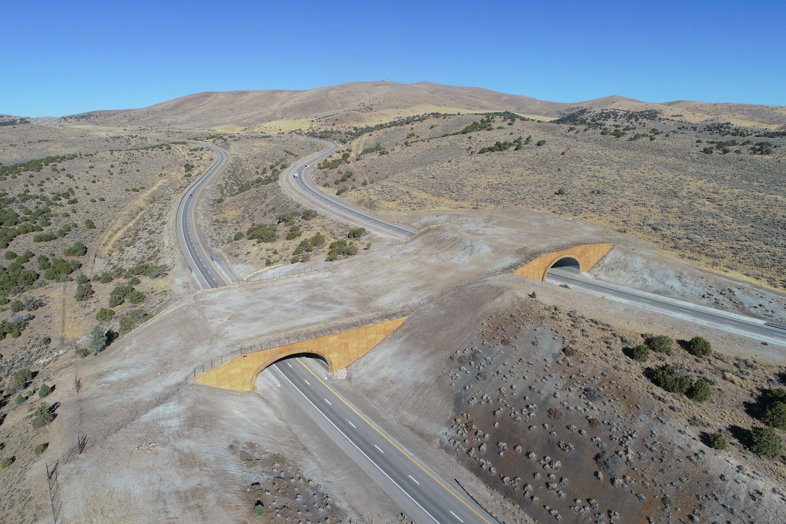 An aerial view of the Pequop Summit animal crossing on I-80. (Courtesy of the Nevada Department of Transportation)