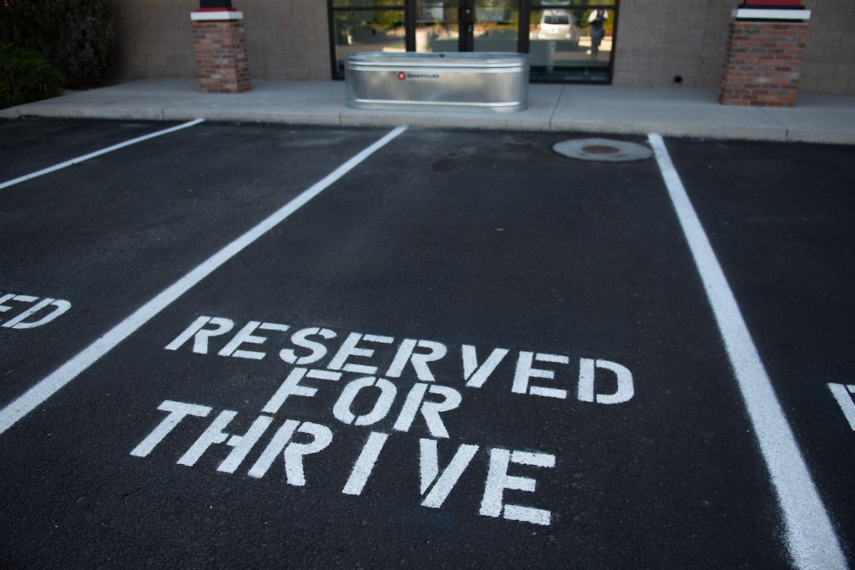 Parking space marked for Thrive Dispensary