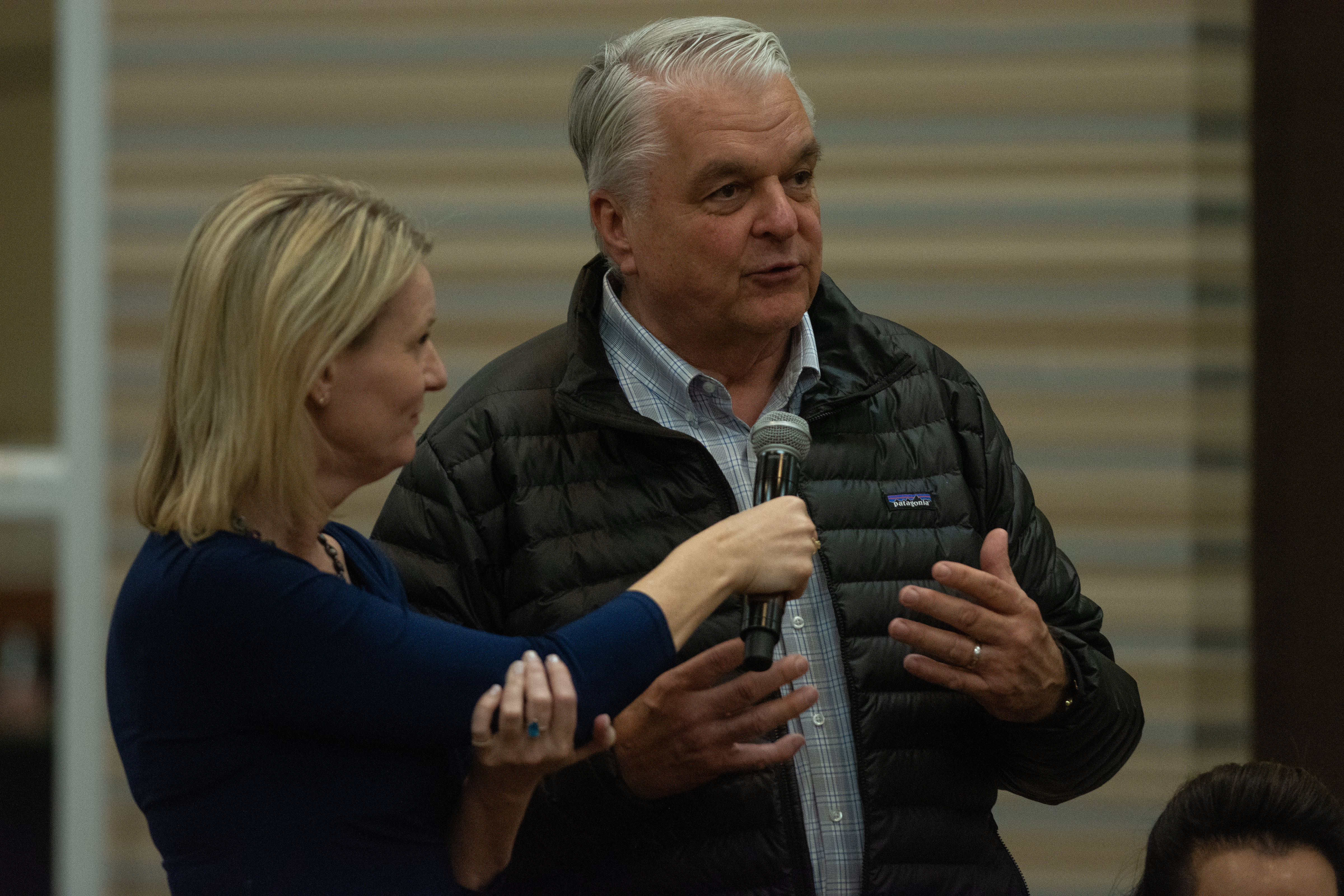 Gov. Steve Sisolak asks a question