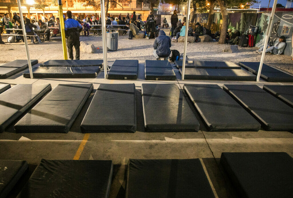 Sleeping mats on the ground at the Courtyard Homeless Resource Center