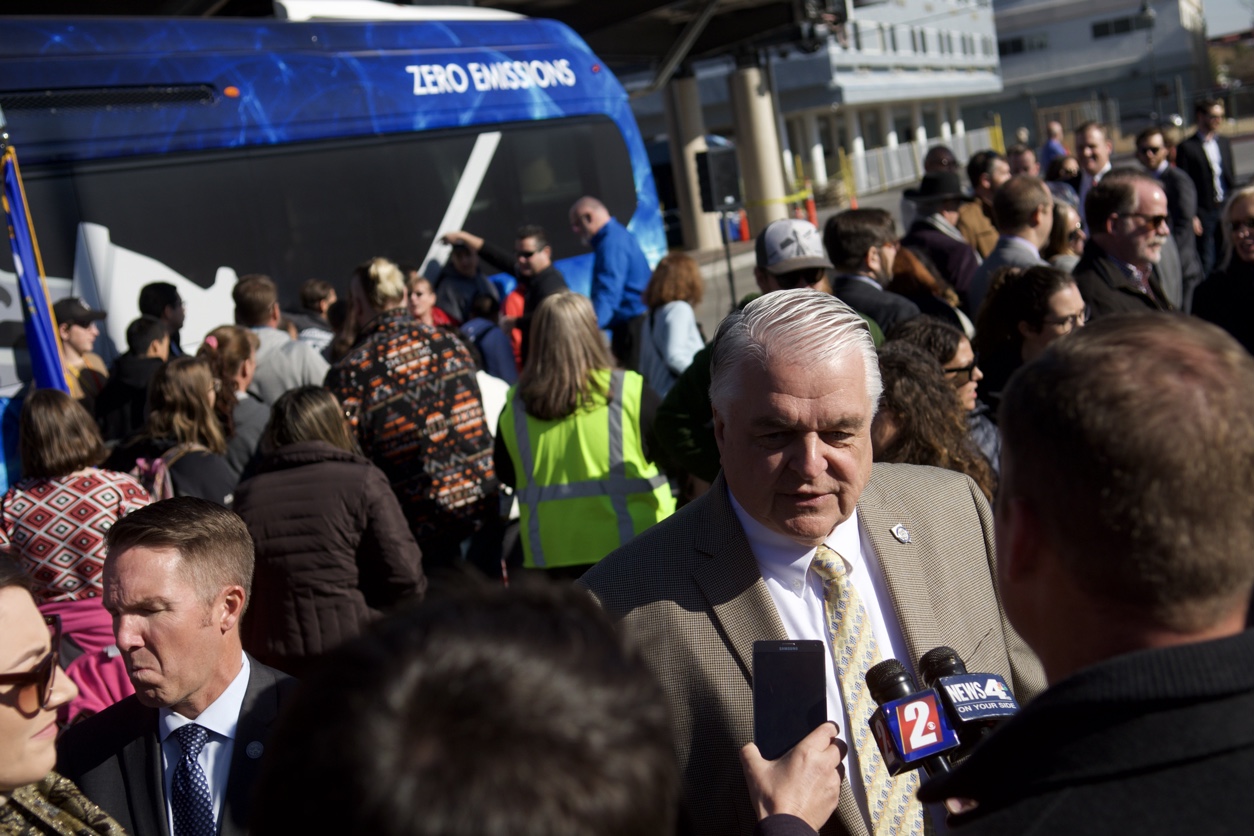 Steve Sisolak talks to the press