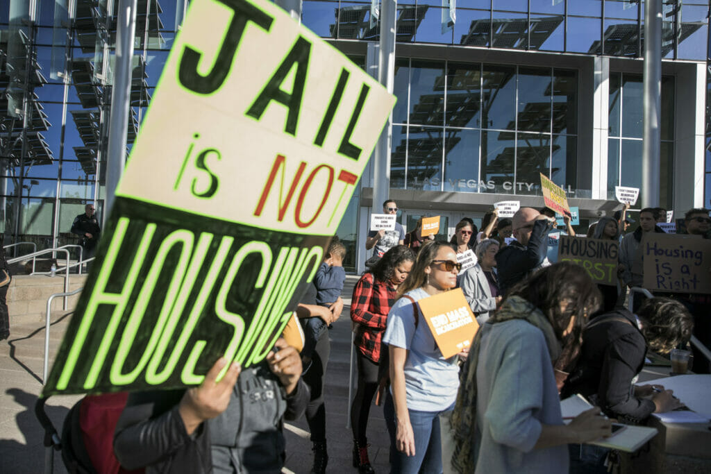 Protesters outside Vegas city hall