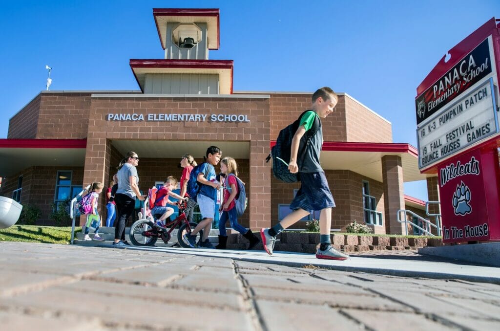 Students in front of Panaca Elementary School