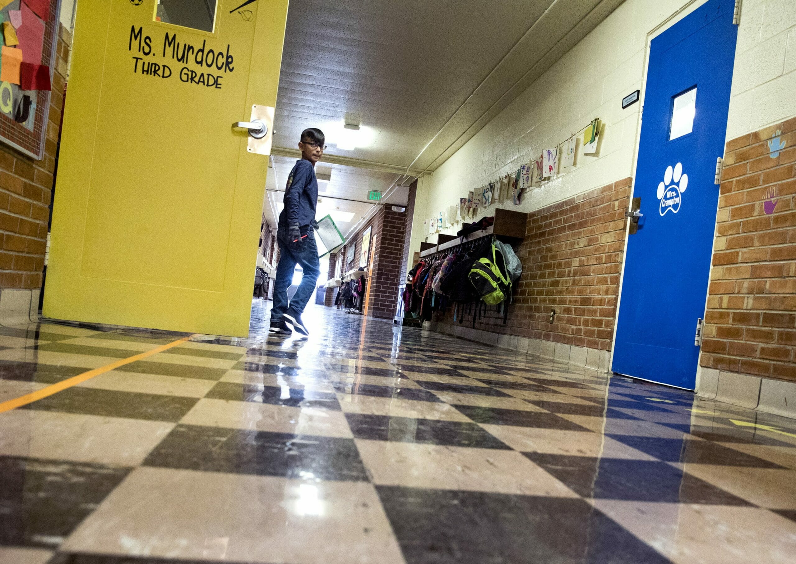 A student in a hallway at David E. Norman Elementary School