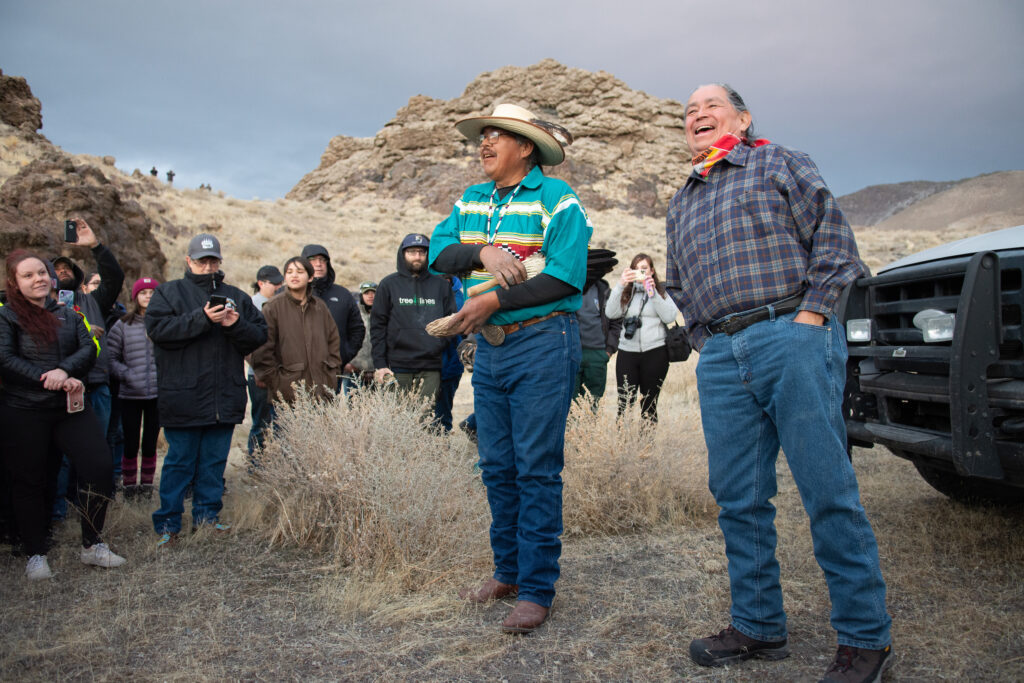 Tribal members speak before bighorn sheep release.