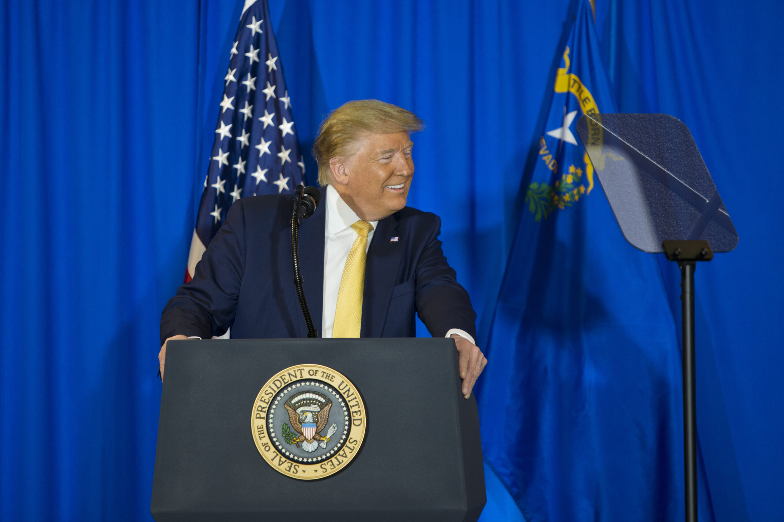 President Donald Trump speaks during a Hope For Prisoners special graduation ceremony at the Las Vegas Metropolitan Police Department headquarters in Las Vegas