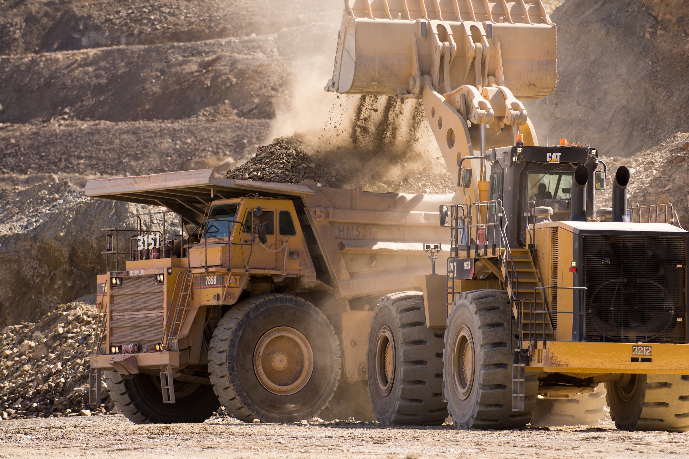 Trucks at mine site.