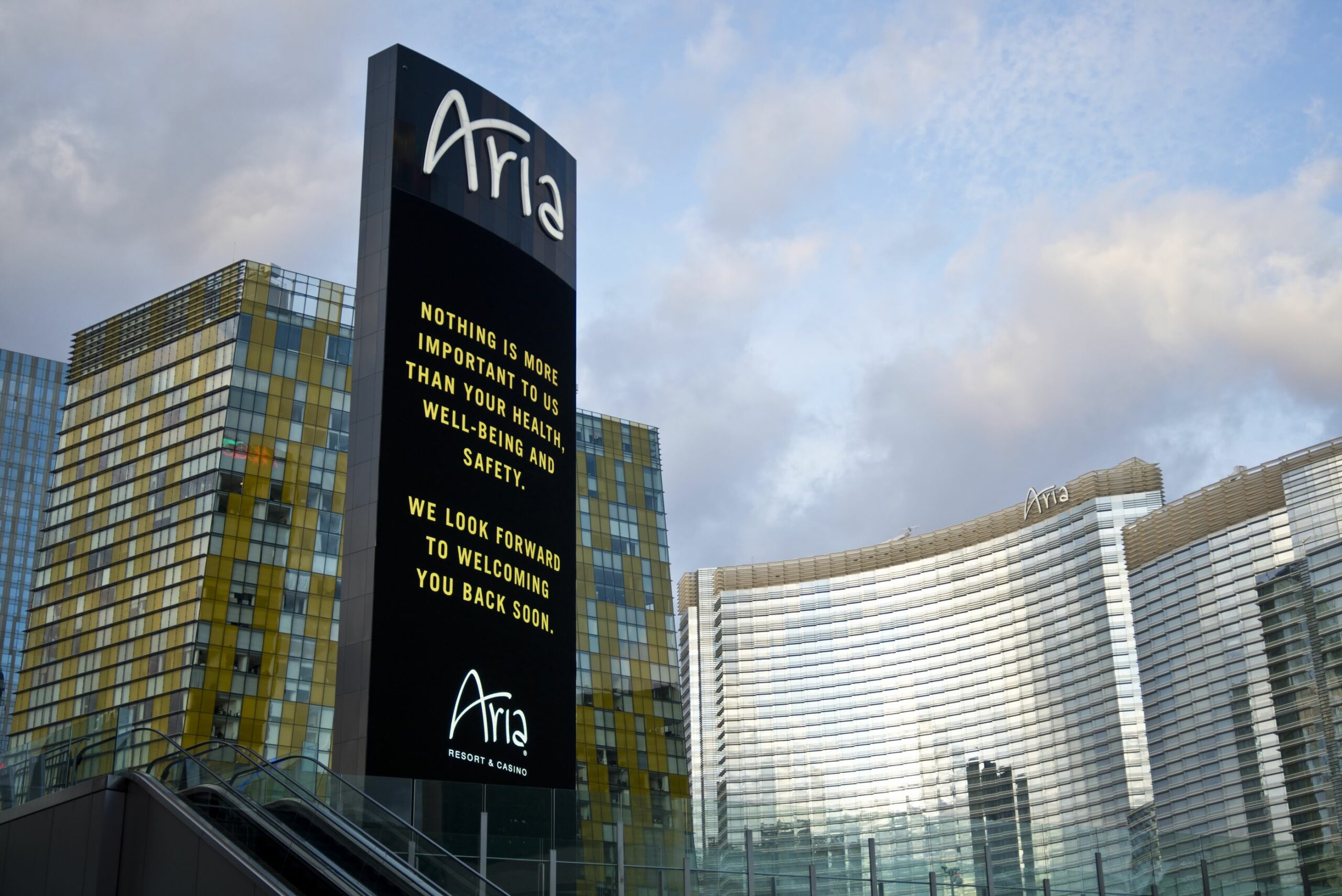 Aria sign with message of noting is more important to us than your health, well-being and safety. We look forward to welcoming you back soon.