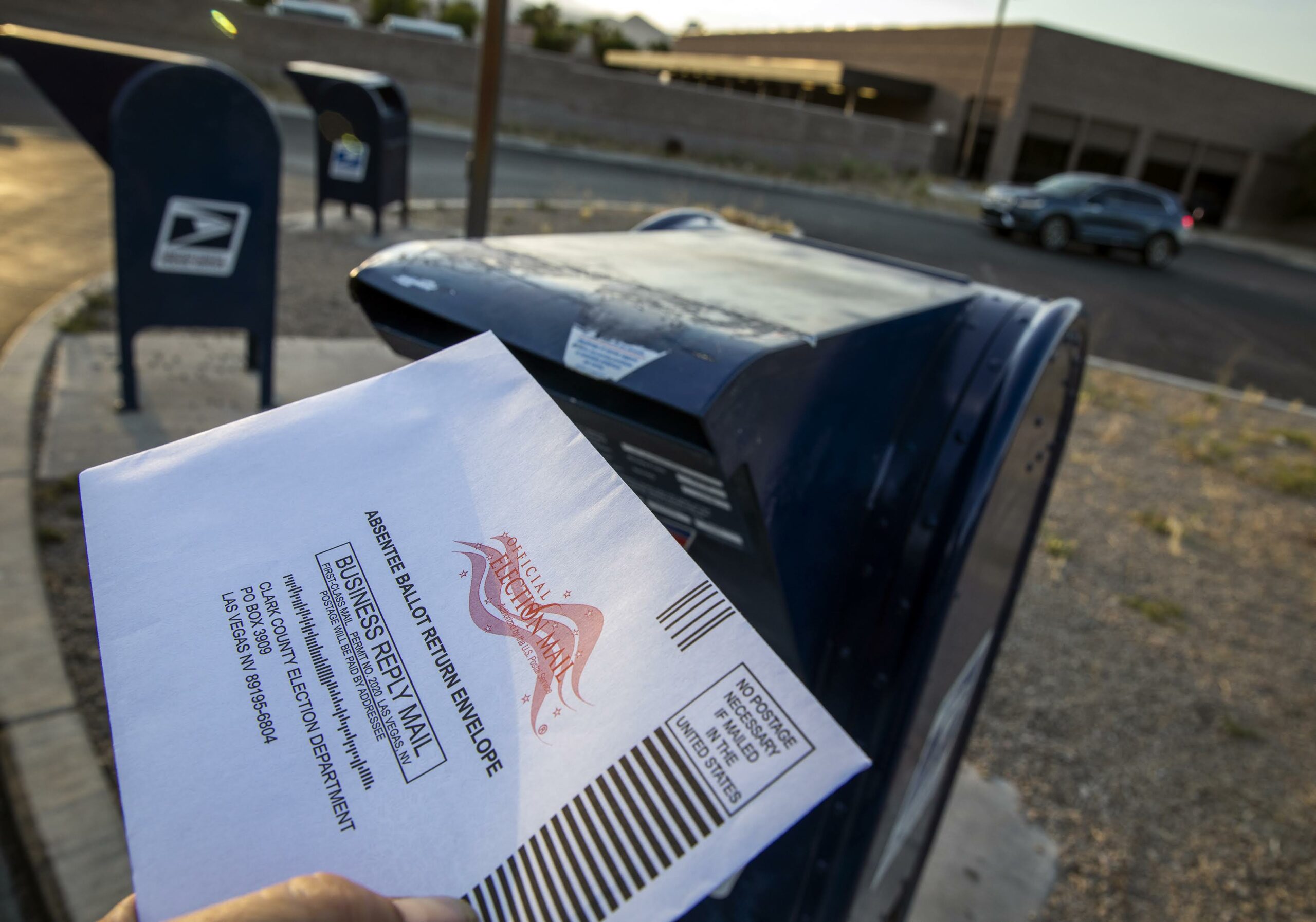 A ballot cast in a mailbox