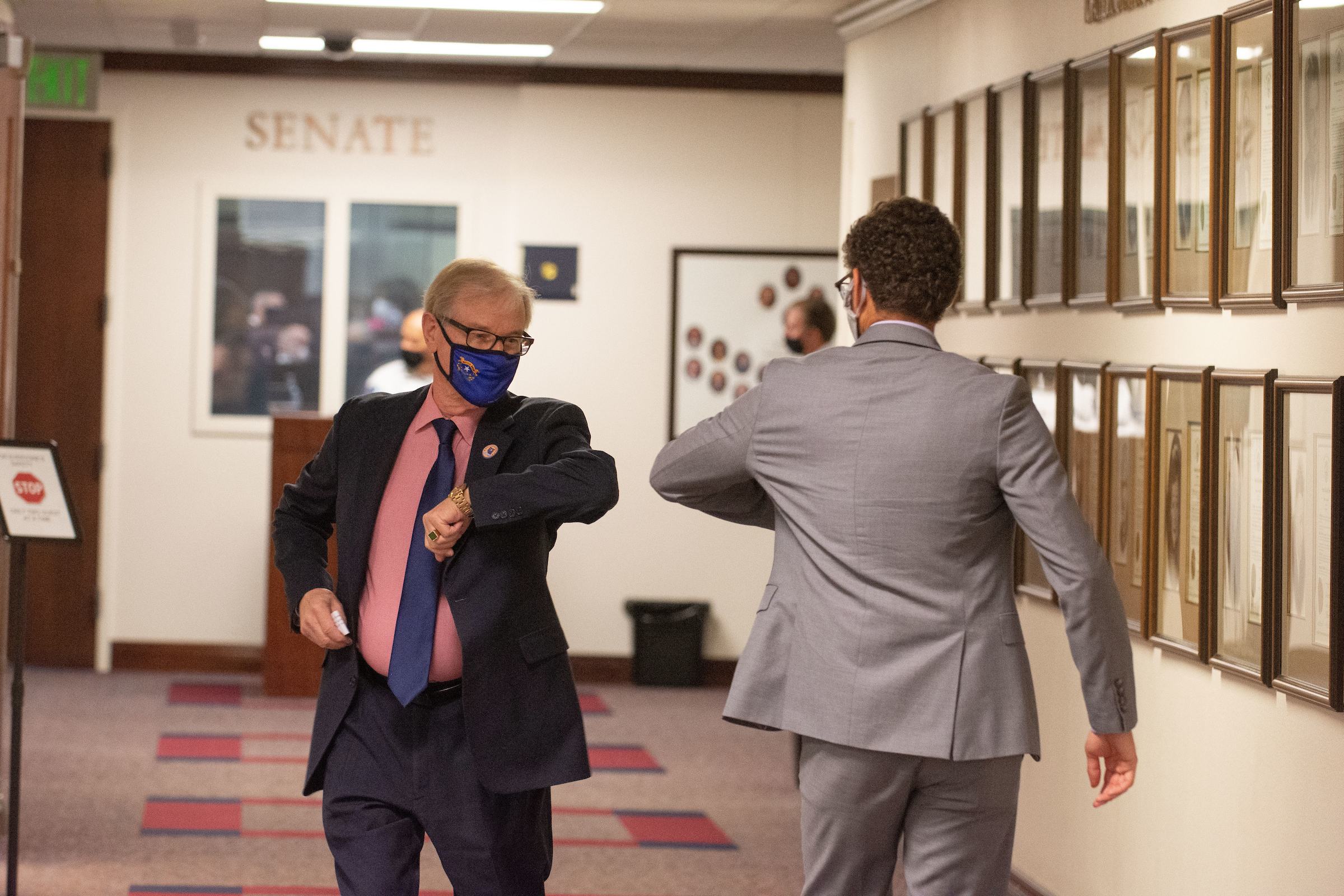 State Senator David Parks, left, greets, Assemblyman Howard Watts II