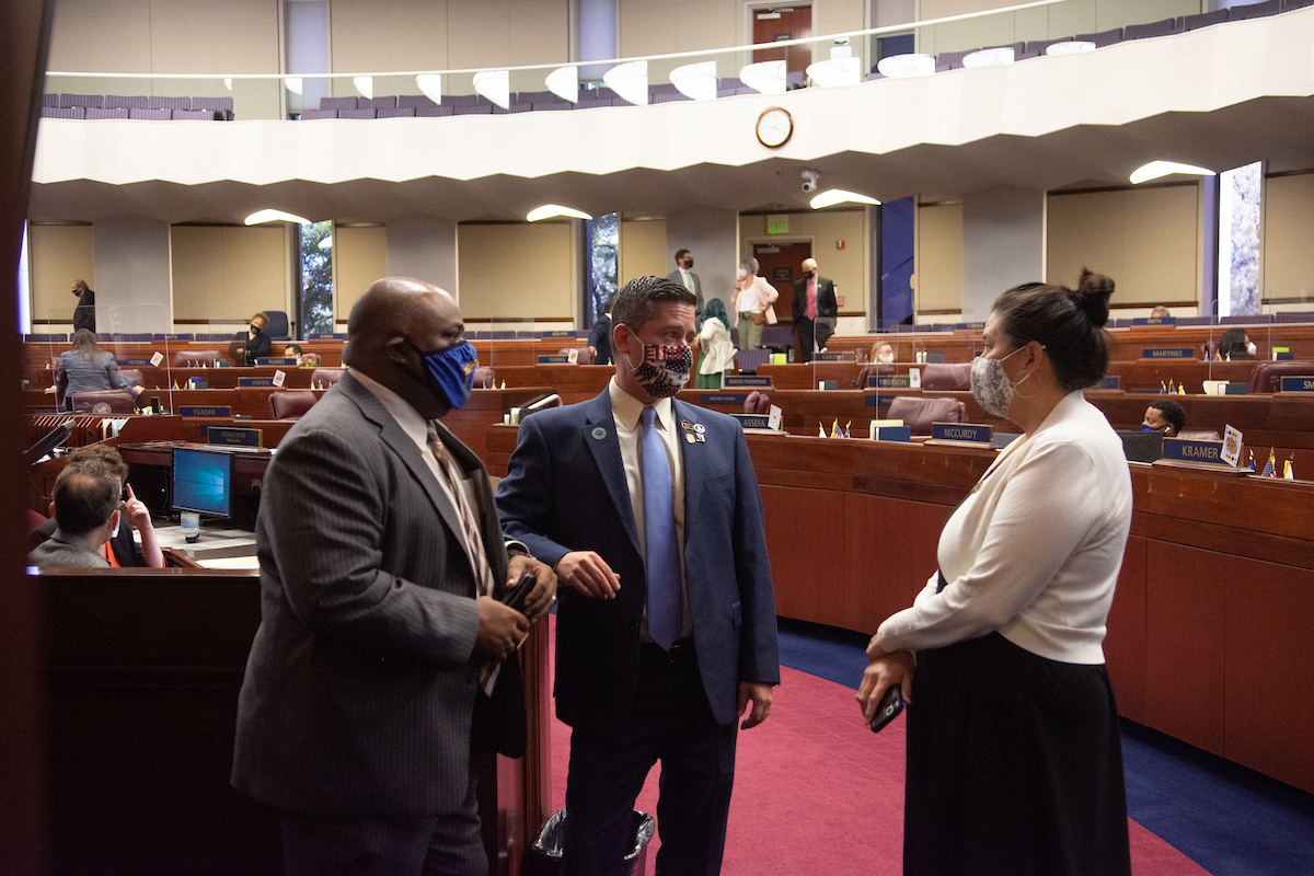 From left, Assembly Speaker Jason Frierson, Speaker Pro Tempore Steve Yeager and Assemblywoman Rochelle Nguyen