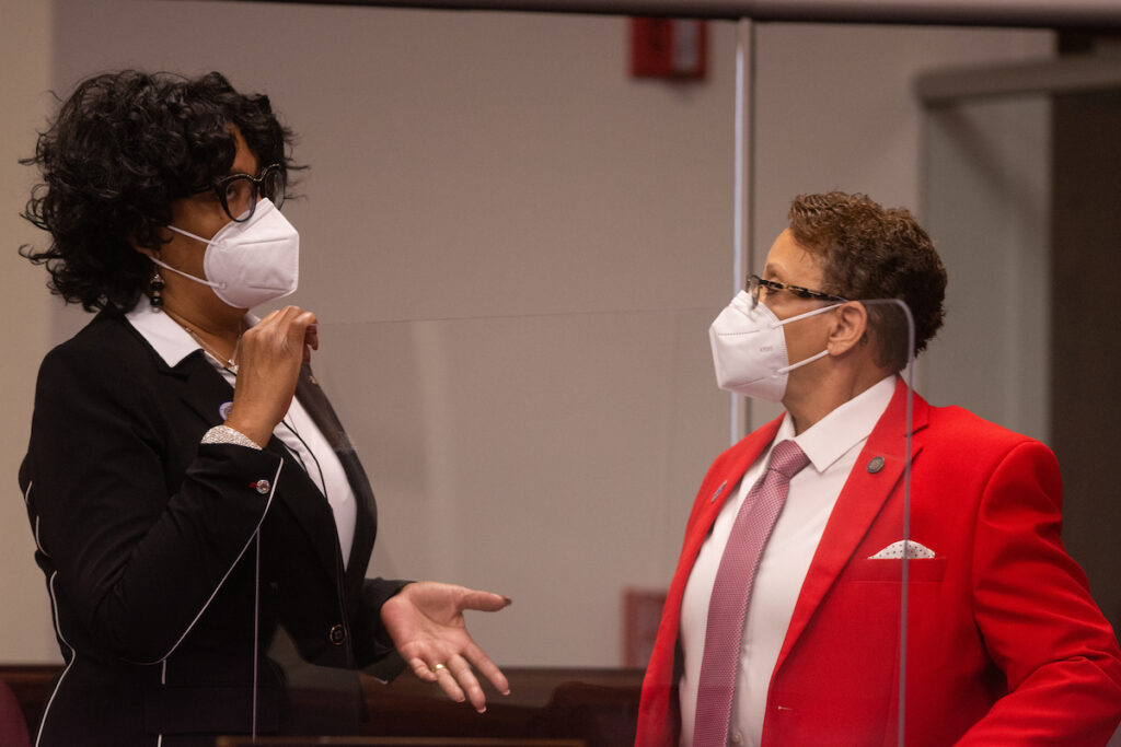 State Senators Marcia Washington, left, and Pat Spearman