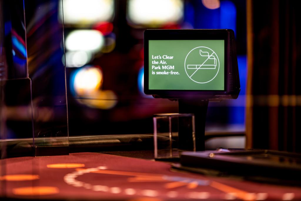 Signage at Park MGM when the Strip resort reopened as a smoke-free casino. (Courtesy of MGM Resorts)
