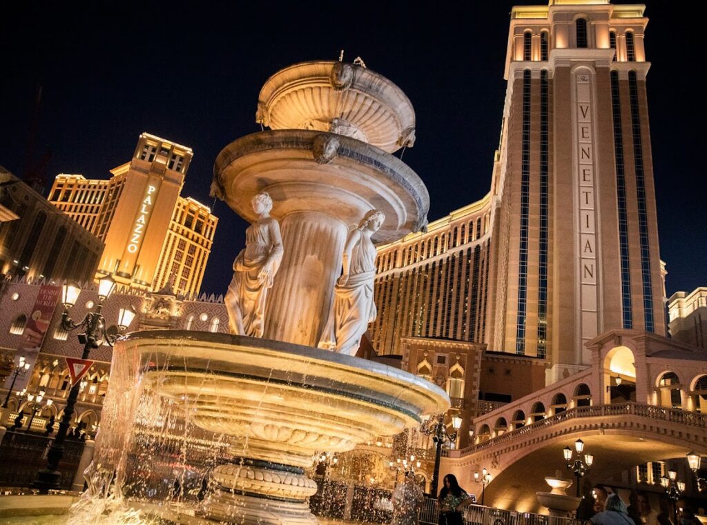 The Venetian and Palazzo resorts are seen on Tuesday, Nov. 16, 2021. (Jeff Scheid/The Nevada Independent)