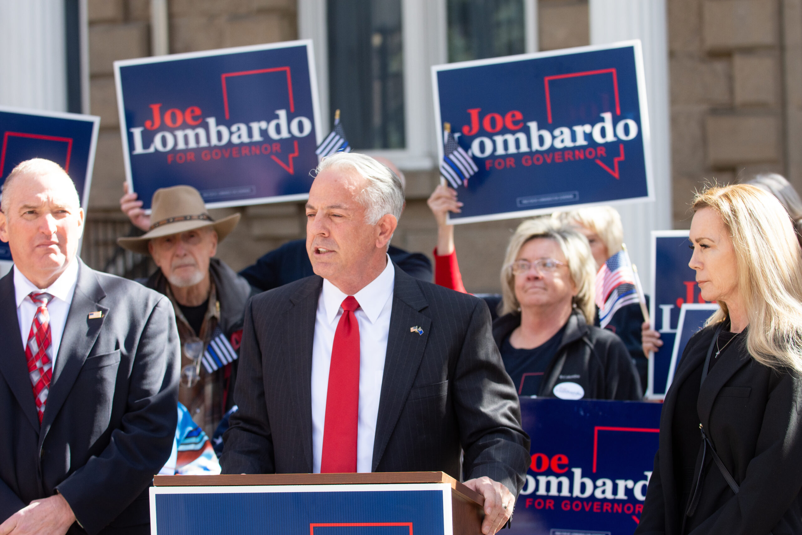 Newly elected sheriff Joe Lombardo,left, and his daughter Morgan