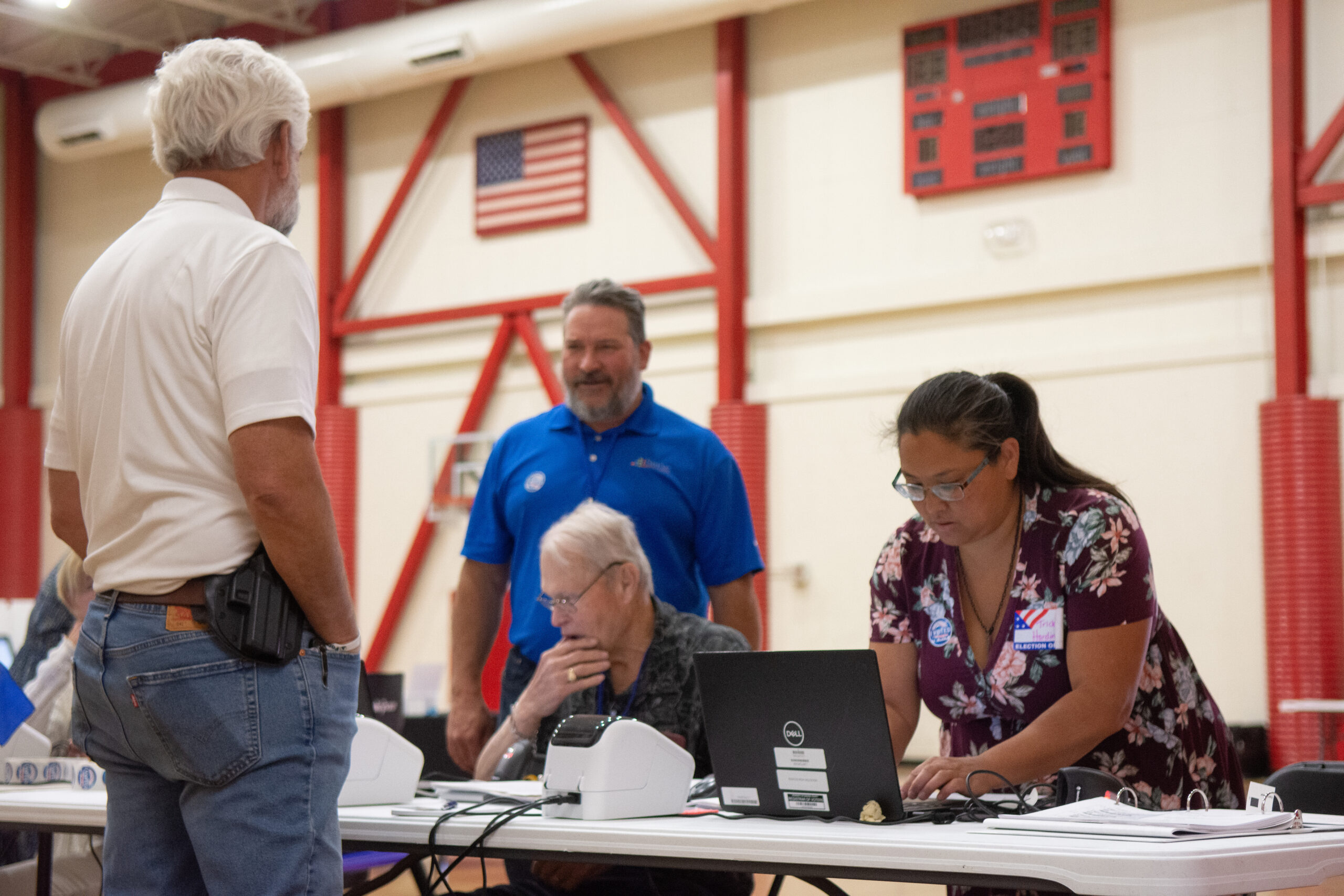 Poll workers at a table