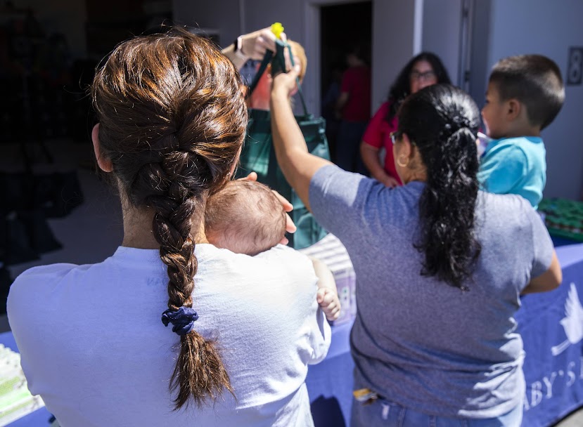 Parents in line to get free diapers at Baby Bounty's in Las Vegas on Wednesday, May 18, 2022. (Jeff Scheid/The Nevada Independent).