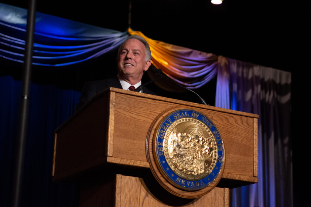 Governor Joe Lombardo during his inaugural speech on Jan. 3, 2023 at the Carson City Community Center. (David Calvert/The Nevada Independent)