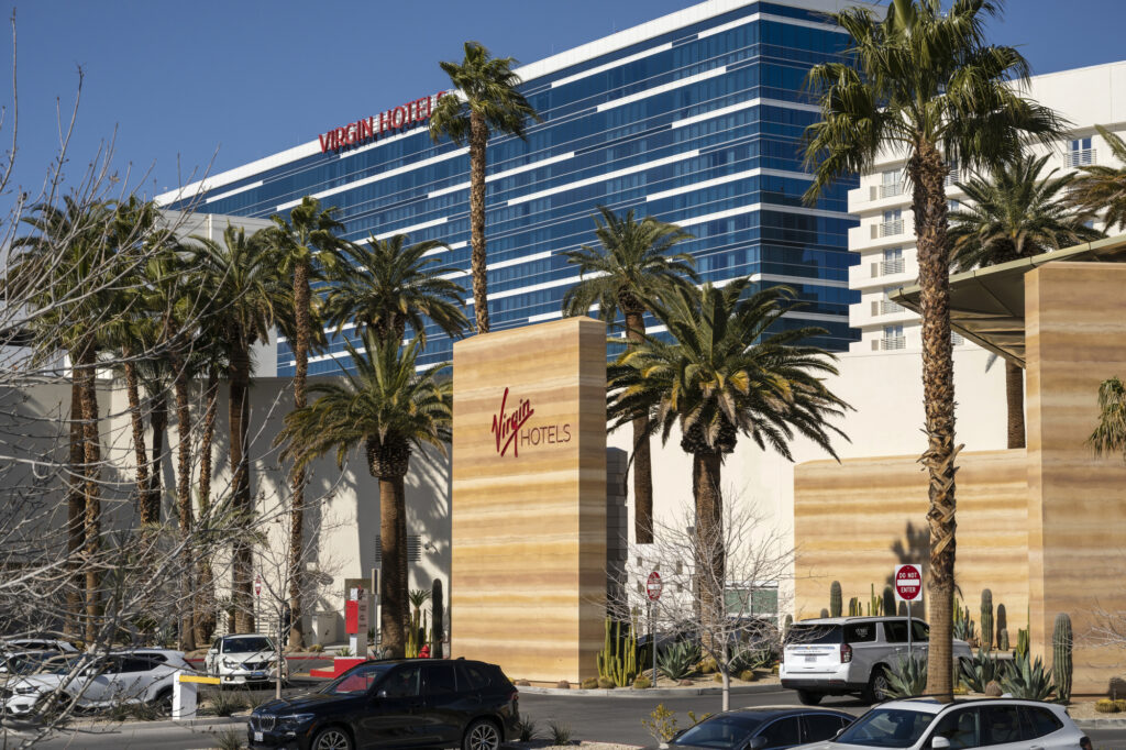 Virgin Hotels Las Vegas signage as seen on Sunday, Jan. 29, 2023. (Daniel Clark/The Nevada Independent)