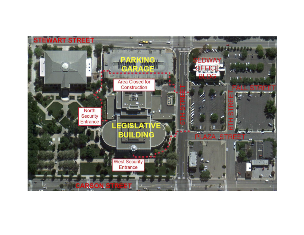 Public parking is available in three parking lots. Parking lot #1 is the parking garage located at the NW corner of S Stewart Street and E 5th Street. Parking lot #2 is located next to the Sedway Office Building (SOB) on the SW corner of E 5th Street and S Plaza Street. Parking lot #3 is located at the SE corner of S Stewart Street and E 2nd Street. Other city owned lots and private lots are available throughout the downtown area. Public spaces are also available on many of the streets.