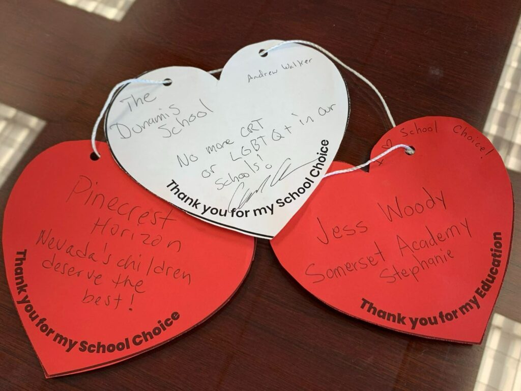 School choice valentine's Sen. Dallas Harris (D-Las Vegas) received. 