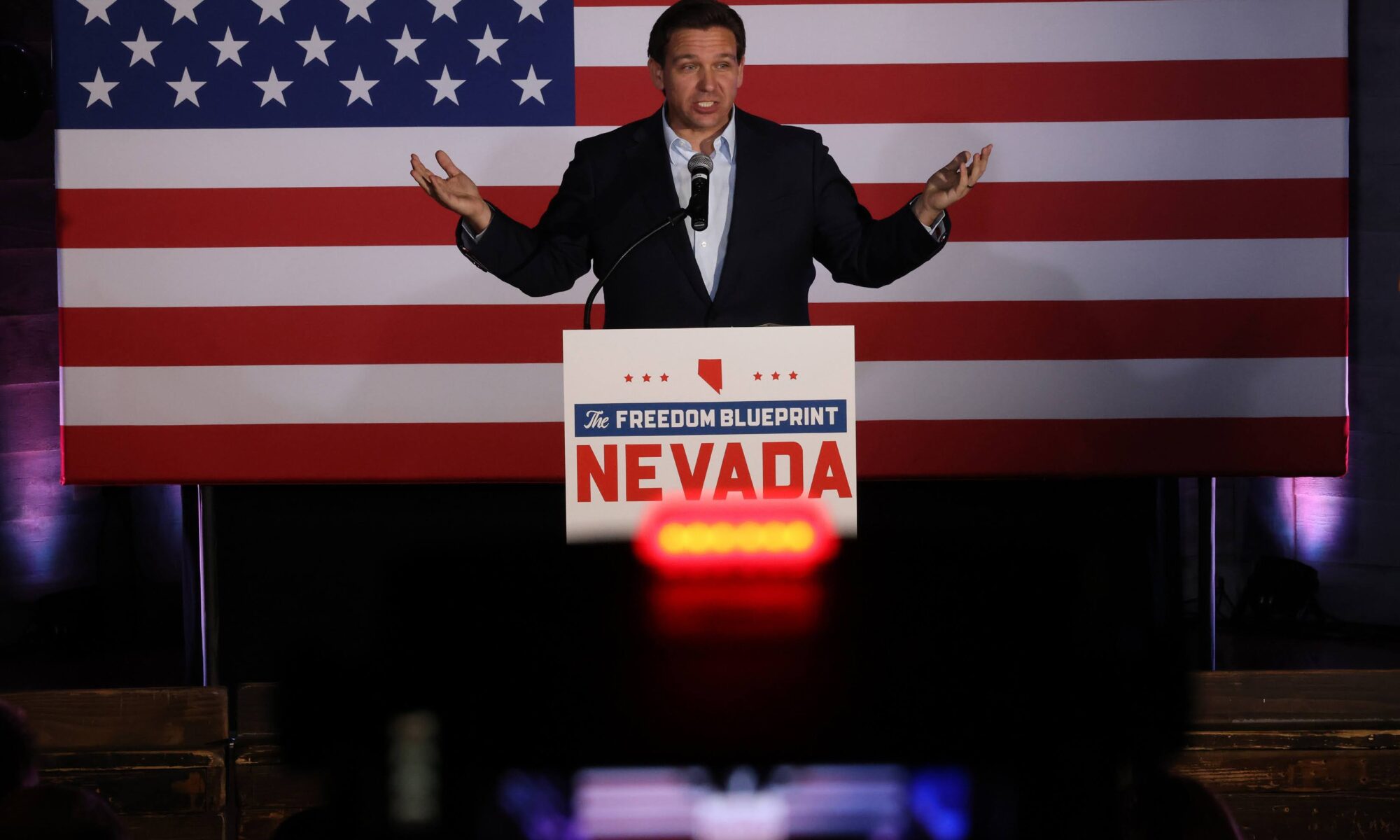 Florida Governor Ron DeSantis touts himself as a bold leader on visit to Nevada