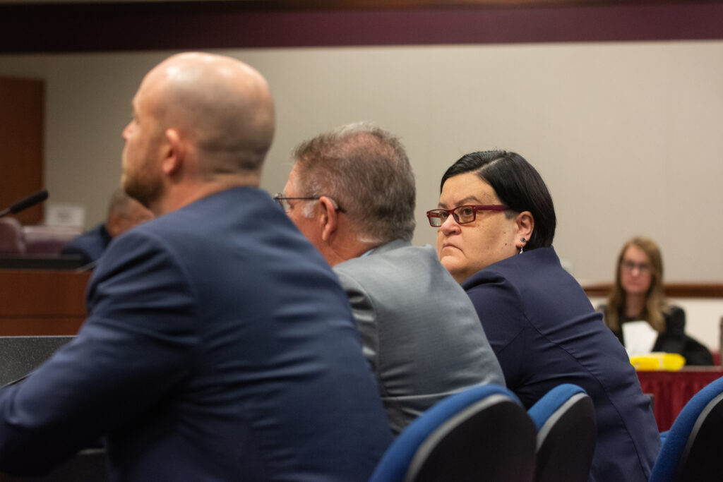 Amy Stephenson, director of the Governor's Office of Finance during a Joint Meeting of the Senate Committee on Finance and Assembly Committee on Ways and Means inside the Legislature on March 20, 2023 in Carson City. (David Calvert/The Nevada Independent).