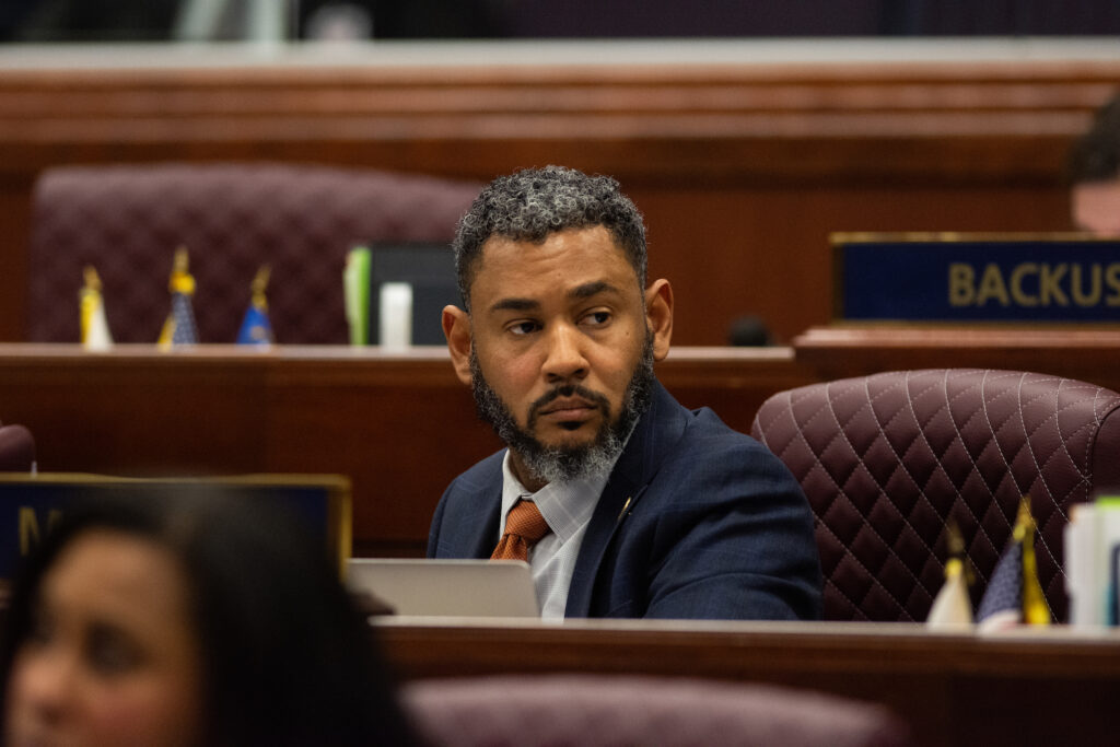 Assemblyman C.H. Miller (D-North Las Vegas) inside the Legislature on March 20, 2023, in Carson City. (David Calvert/The Nevada Independent)