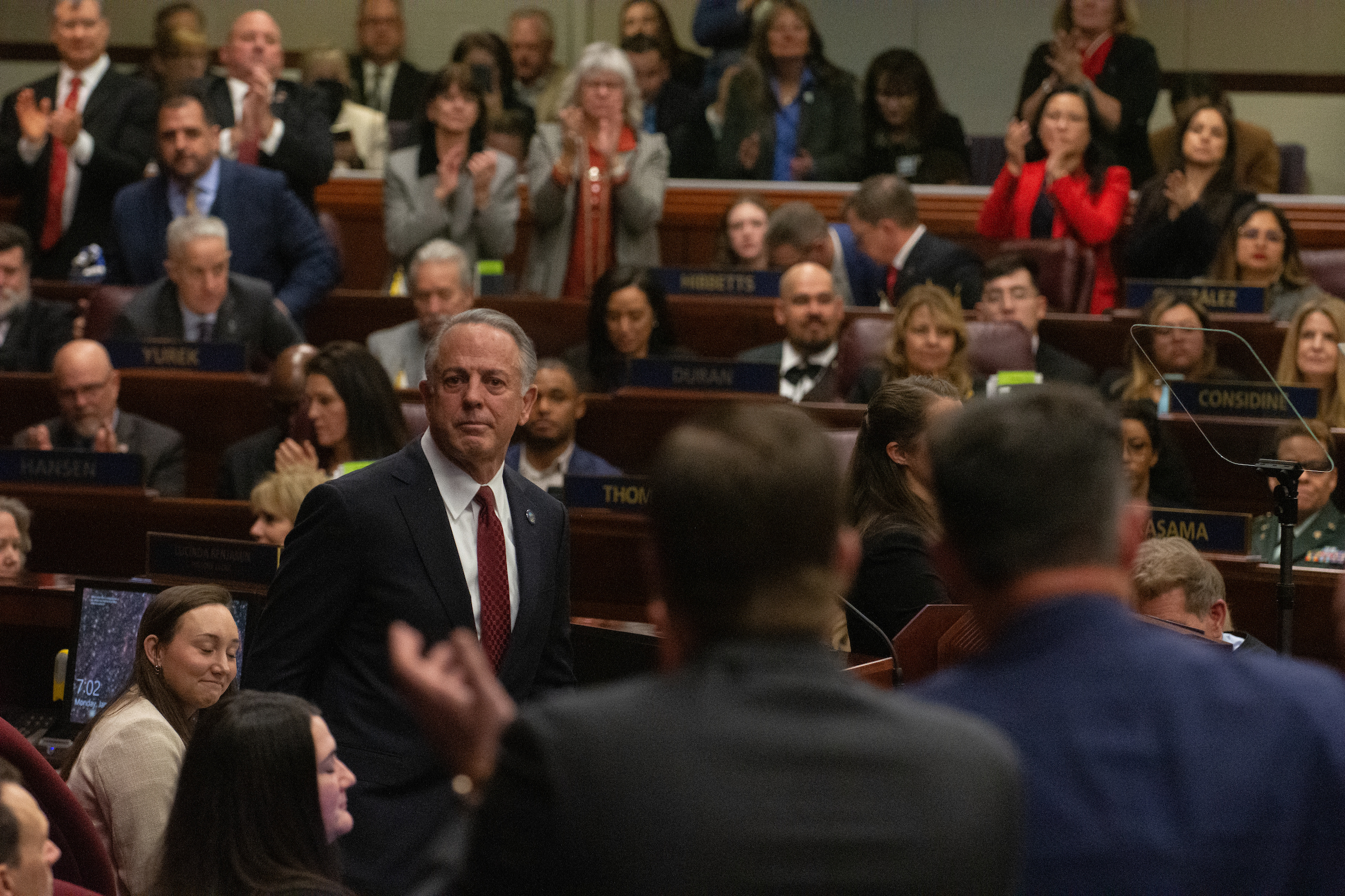 Governor Joe Lombardo during his first State of the State inside the Assembly Chamber at the Legislature on Monday, Jan. 23, 2023. (David Calvert/The Nevada Independent)