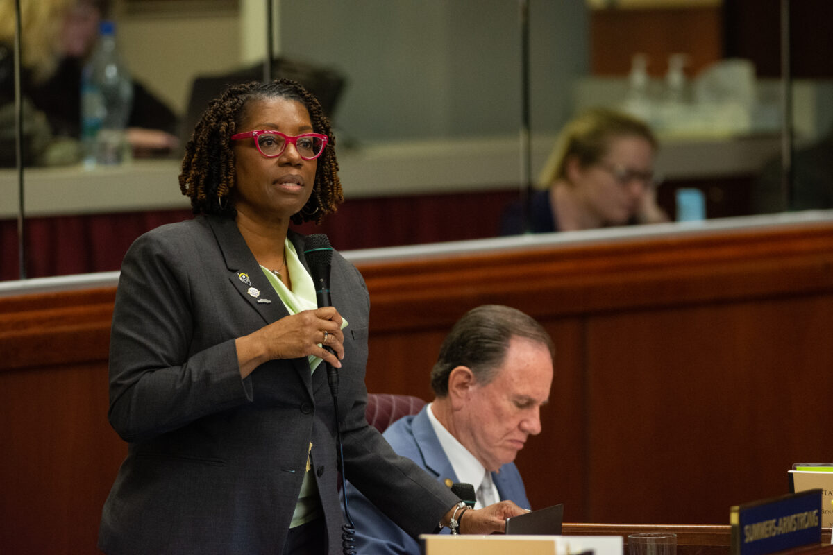 Assemblywoman Shondra Summers-Armstrong (D-Las Vegas) inside the Legislature on Tuesday, April 25, 2023 in Carson City. (David Calvert/The Nevada Independent)