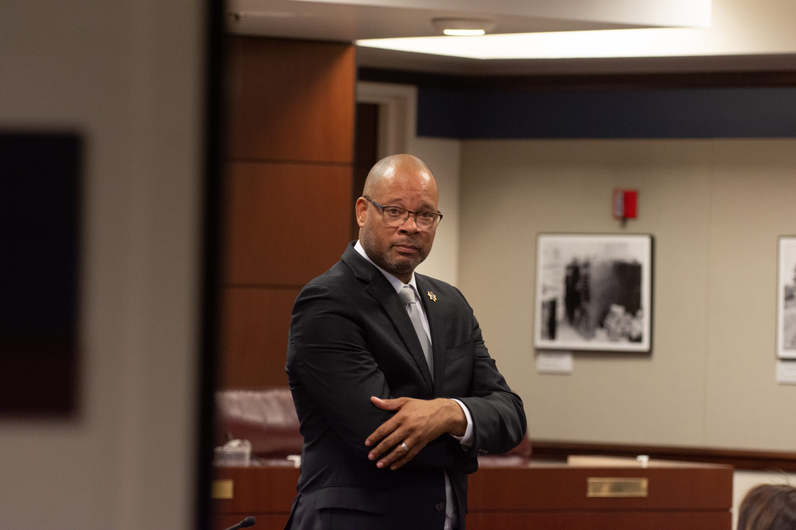 Attorney General Aaron Ford ahead of a hearing on his fentanyl trafficking bill, SB35, at the Legislature in Carson City on Monday, April 10, 2023. (David Calvert/The Nevada Independent).