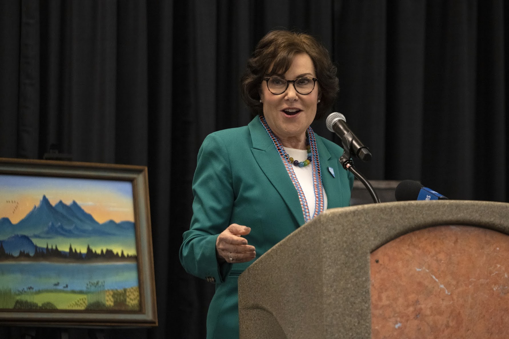 Senator Jacky Rosen speaks during a celebration of the recent designation of Avi Kwa Ame National Monument at the Springs Preserve in Las Vegas on Friday, April 14, 2023. (Daniel Clark/The Nevada Independent).