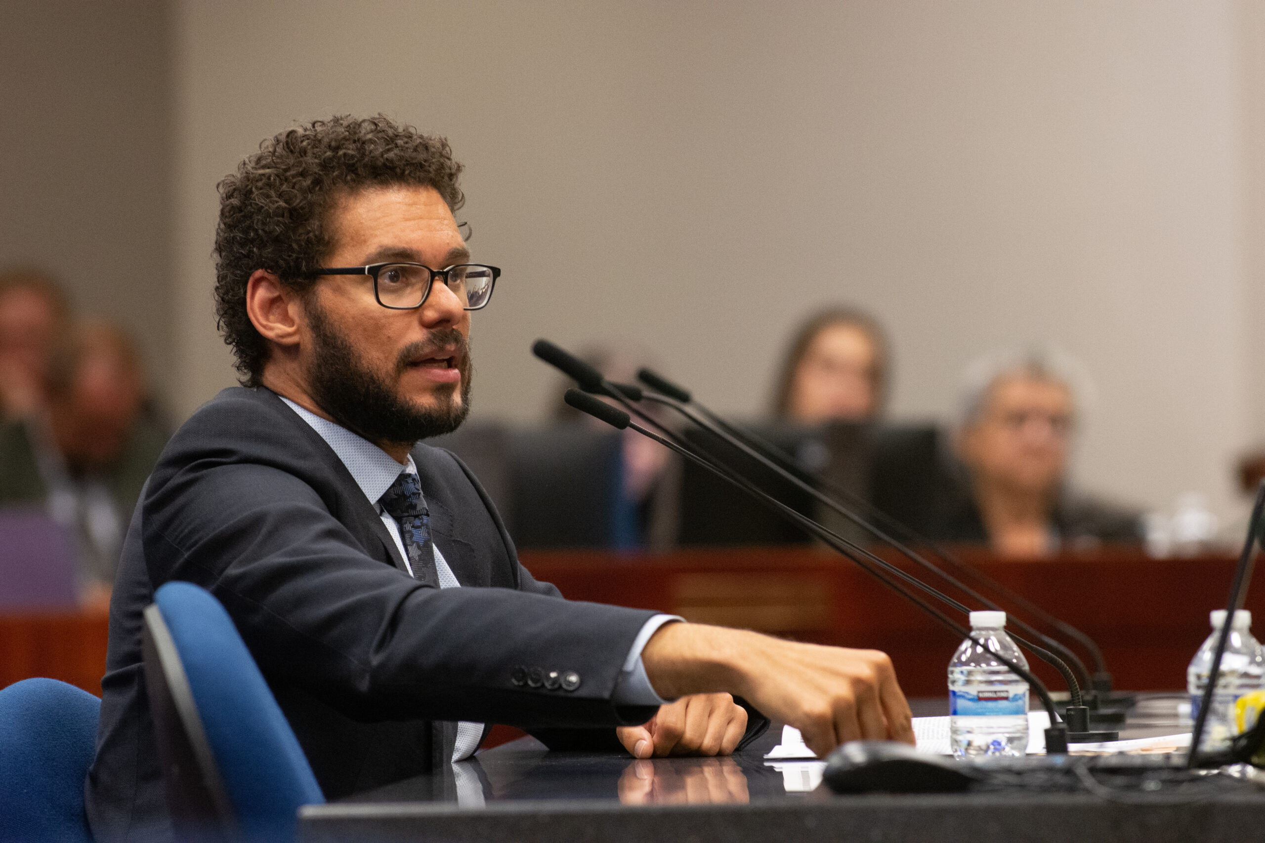 Assemblyman Howard Watts presents AB524, a bill that would allow NV Energy to submit its long-term plans for energy supply more frequently than once every three years and require regulators adopt rules governing amendments to that plan, during a joint hearing of the Assembly and Senate Committees on Growth and Infrastructure inside the Legislature in Carson City on May 30, 2023. (David Calvert/The Nevada Independent).