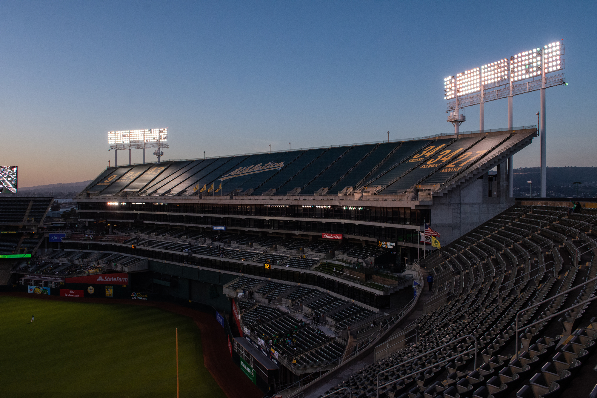 The Oakland Athletics play the Texas Rangers at the Oakland Coliseum in Oakland, California on Friday, May 12, 2023. (David Calvert/The Nevada Independent).