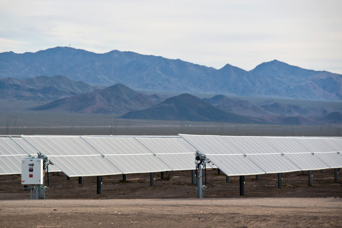 Solar panels at the Techren Solar Project near Boulder City as seen on Tuesday, Nov. 20, 2019. (Daniel Clark/The Nevada Independent)