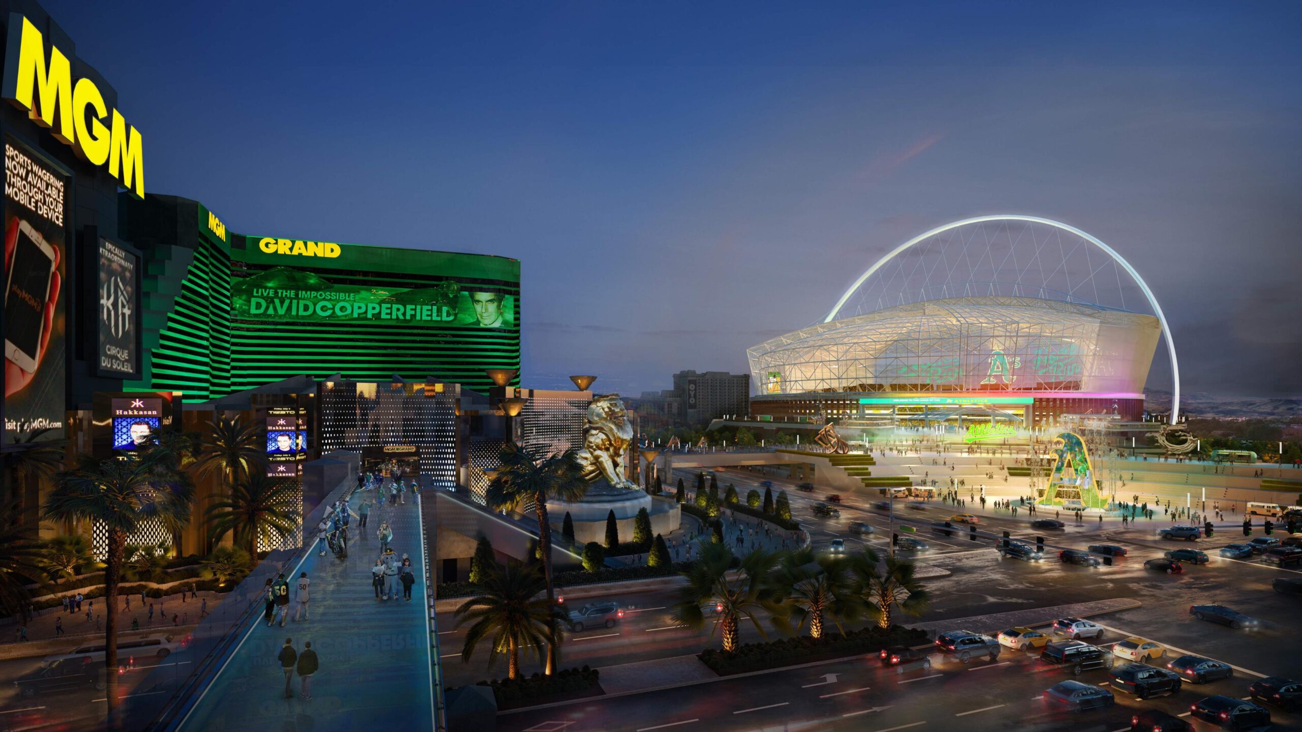A rendering of the A's proposed $1.5 billion, 30,000-seat, retractable roof ballpark on the Strip and Tropicana Avenue. (Courtesy Oakland A's).