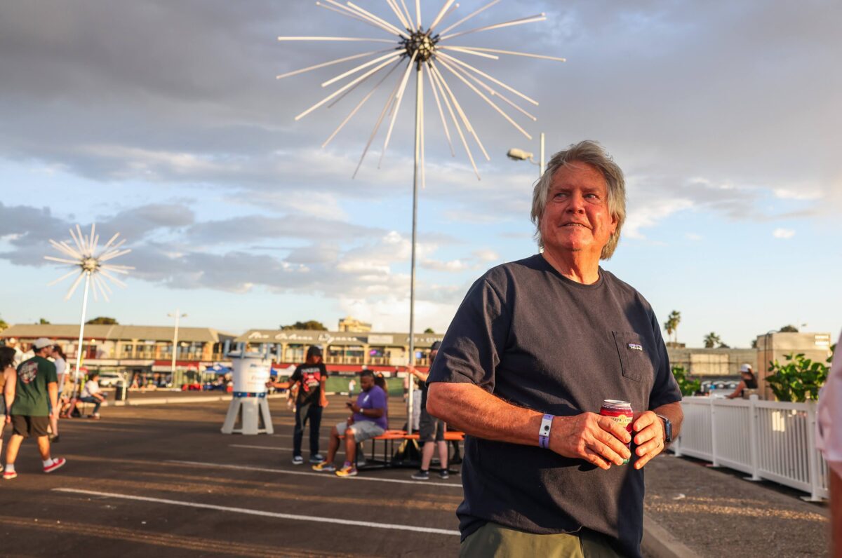 Clark County Commissioner Tick Segerblom stands in the parking lot at the Commercial Center on Thursday, May 18, 2023. (Jeff Scheid/The Nevada Independent)