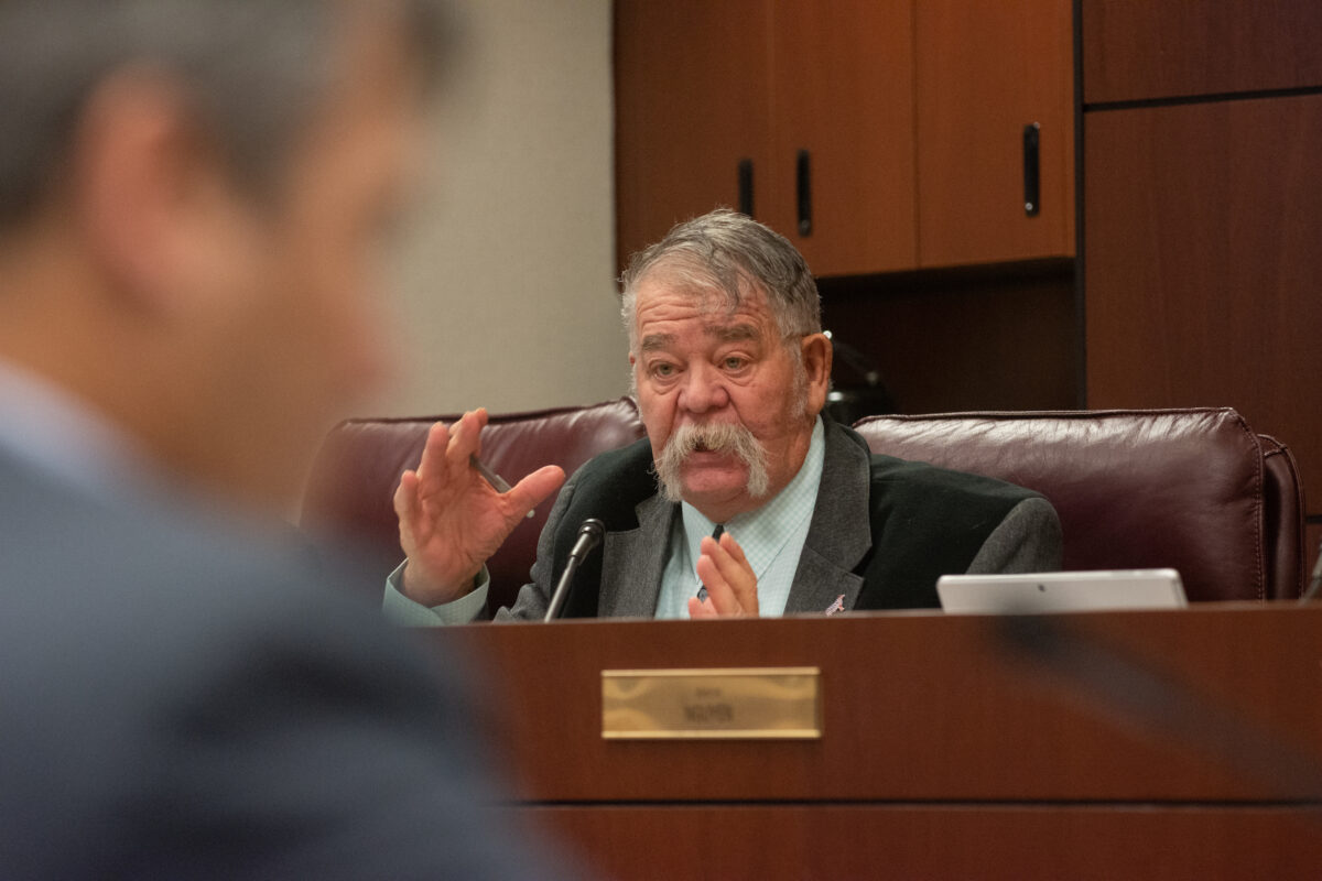 Sen. Pete Goicoechea (R-Eureka) on Feb. 14, 2023, during the 82nd legislative session in Carson City. (David Calvert/The Nevada Independent)