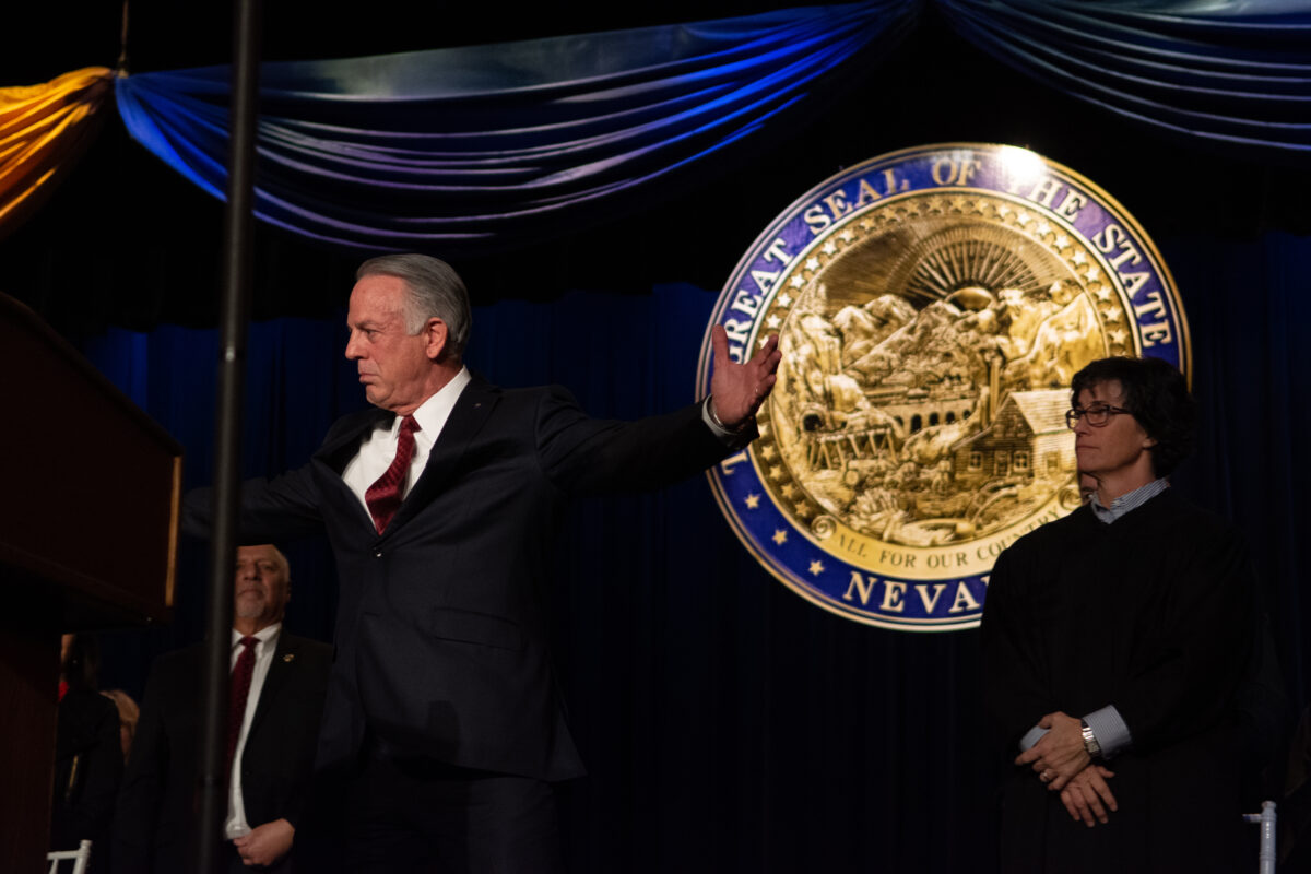 Gov. Joe Lombardo on stage at his public inauguration ceremony on Jan. 3, 2023, at the Carson City Community Center. (David Calvert/The Nevada Independent).