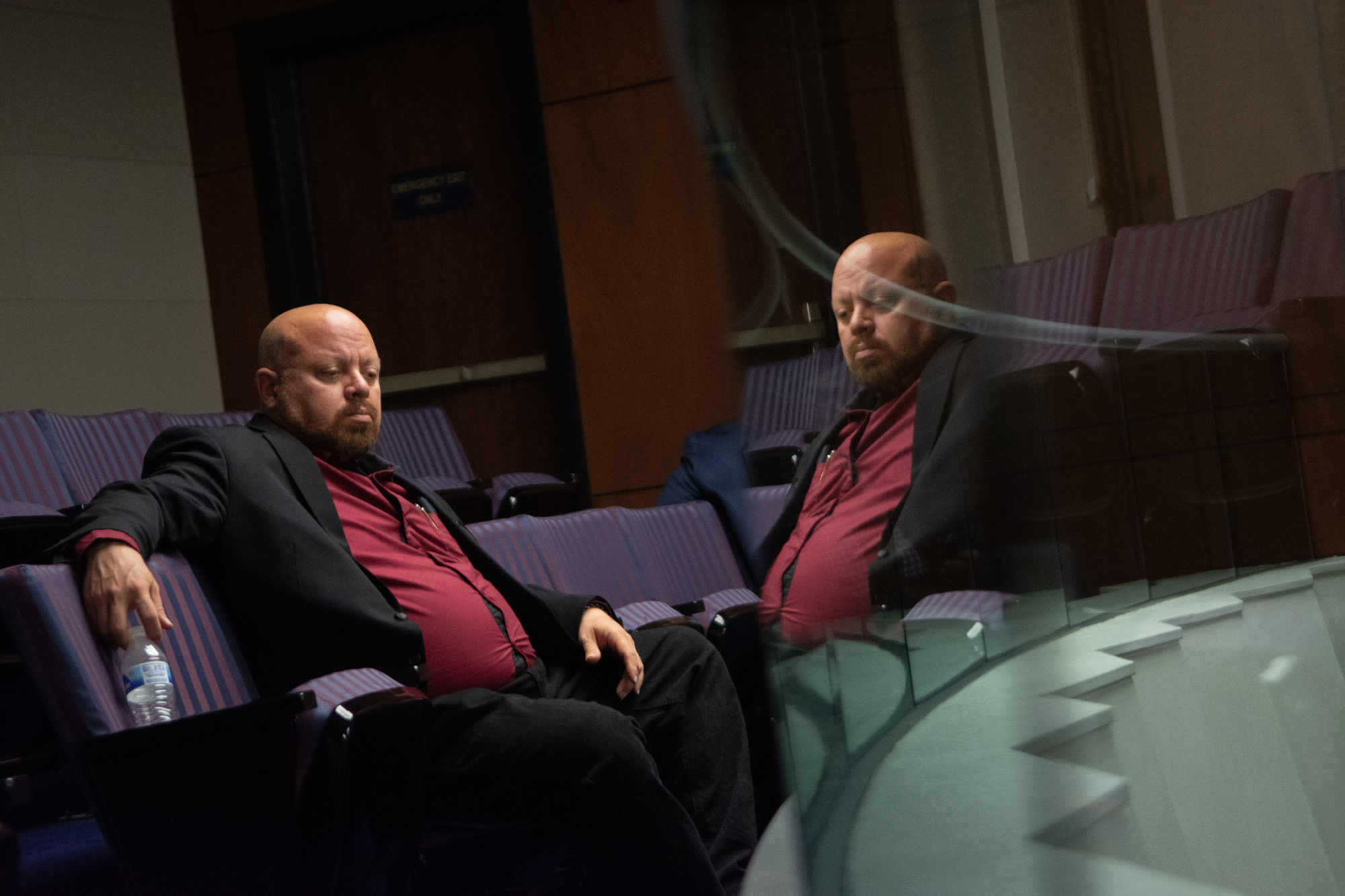 Lobbyist Greg Esposito sits in the Senate gallery at the Legislature in Carson City on the morning of Tuesday, June 6, 2023. Lawmakers the night before worked until midnight but were unable to pass a required budget bill. (David Calvert/The Nevada Independent).