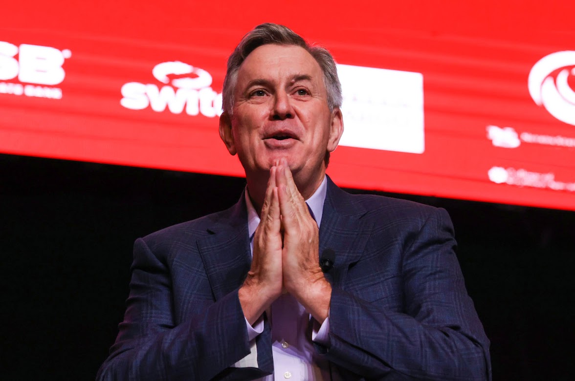 Oak View Group CEO Tim Leiweke speaks during the Las Vegas Global Economic Alliance 2023 Perspective at M Resort in Henderson on Thursday, June 15, 2023. (Jeff Scheid/The Nevada Independent).