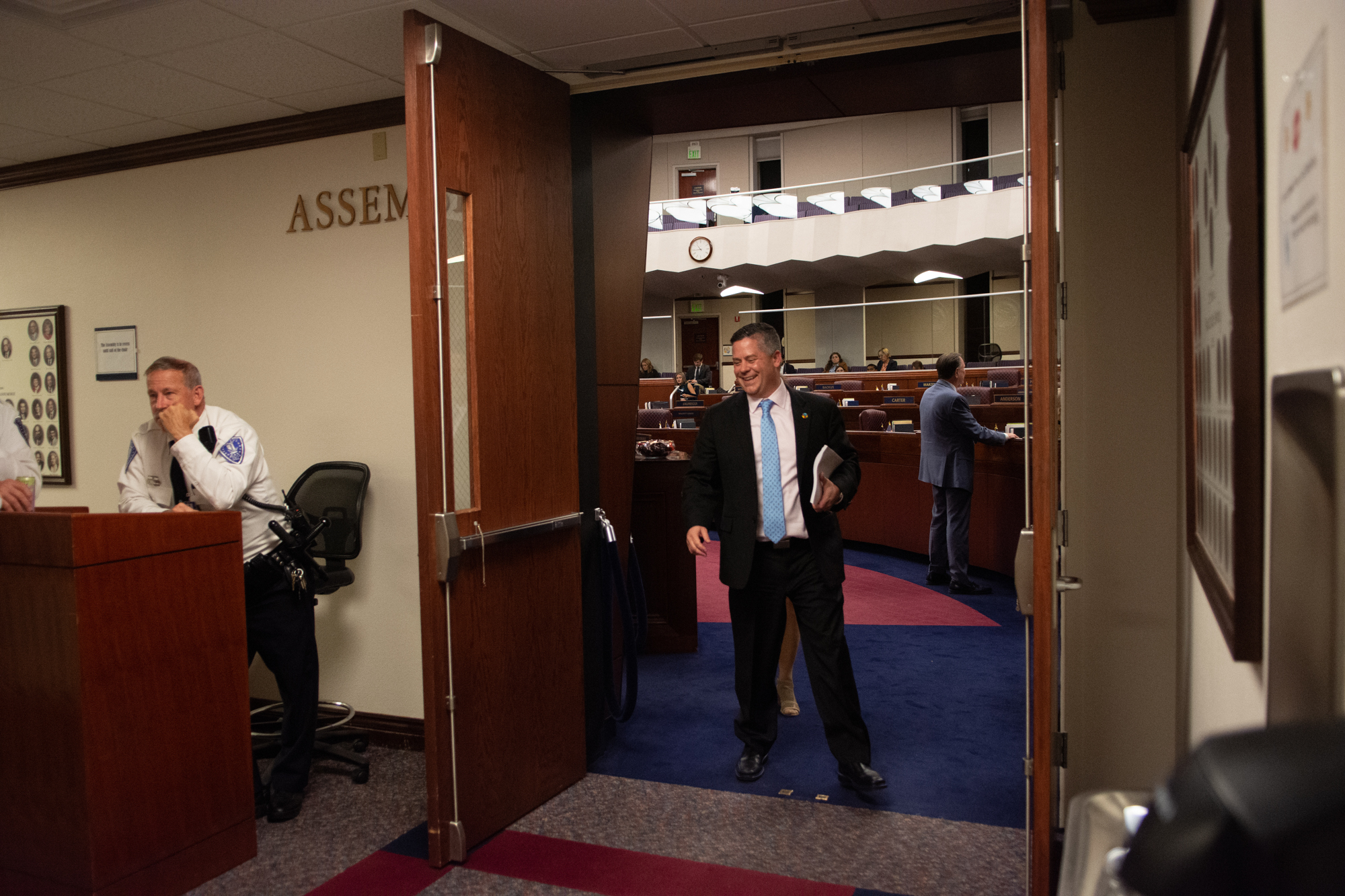 Assembly Speaker Steve Yeager (D-Las Vegas) leaving the Assembly floor prior to Gov. Joe Lombardo’s signing of two of the five major budget bills in Carson City on Wednesday, May 31, 2023. (David Calvert/The Nevada Independent)