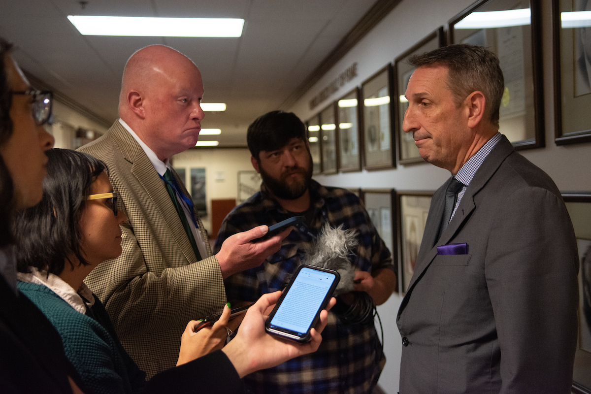 Sen. Scott Hammond (R-Las Vegas) speaks with reporters at the Legislature on June 6, 2023. (David Calvert/The Nevada Independent).