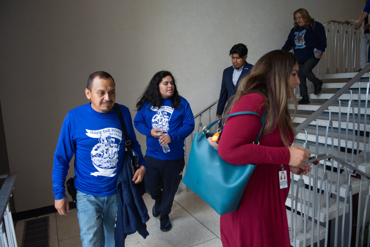 Members of Make The Road Nevada inside the Legislature during the final day of the 82nd legislative session in Carson City on June 5, 2023. (David Calvert/The Nevada Independent)