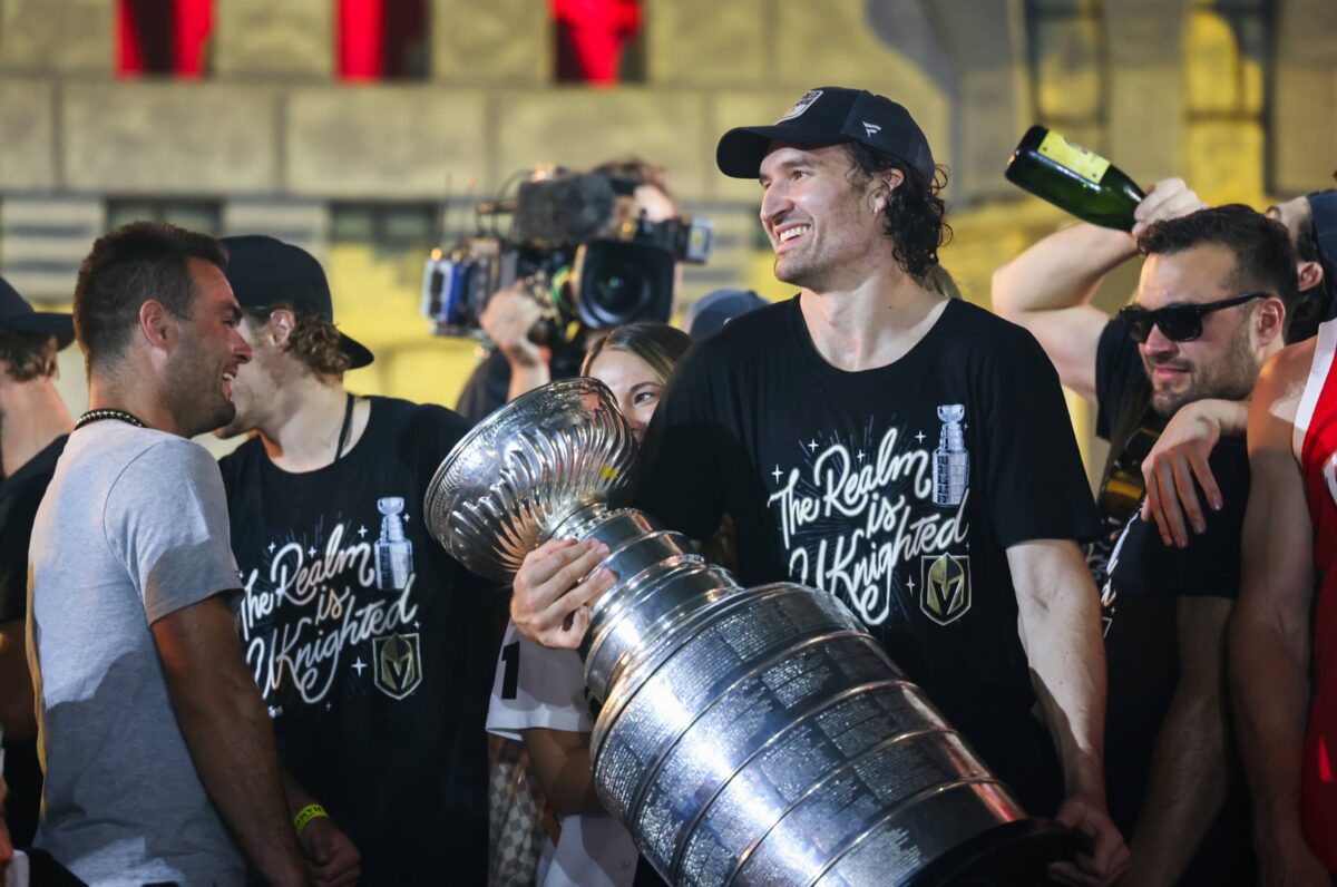 Golden Knights players celebrate with the Stanley Cup trophy — PHOTOS, Golden Knights