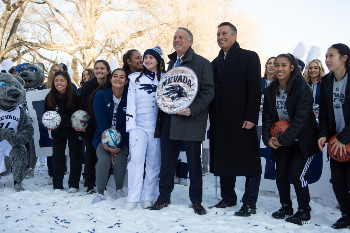 Gov. Joe Lombardo tours the University of Nevada, Reno campus with UNR President and former Gov. Brian Sandoval on Thursday, Feb. 2, 2023. (David Calvert/The Nevada Independent)