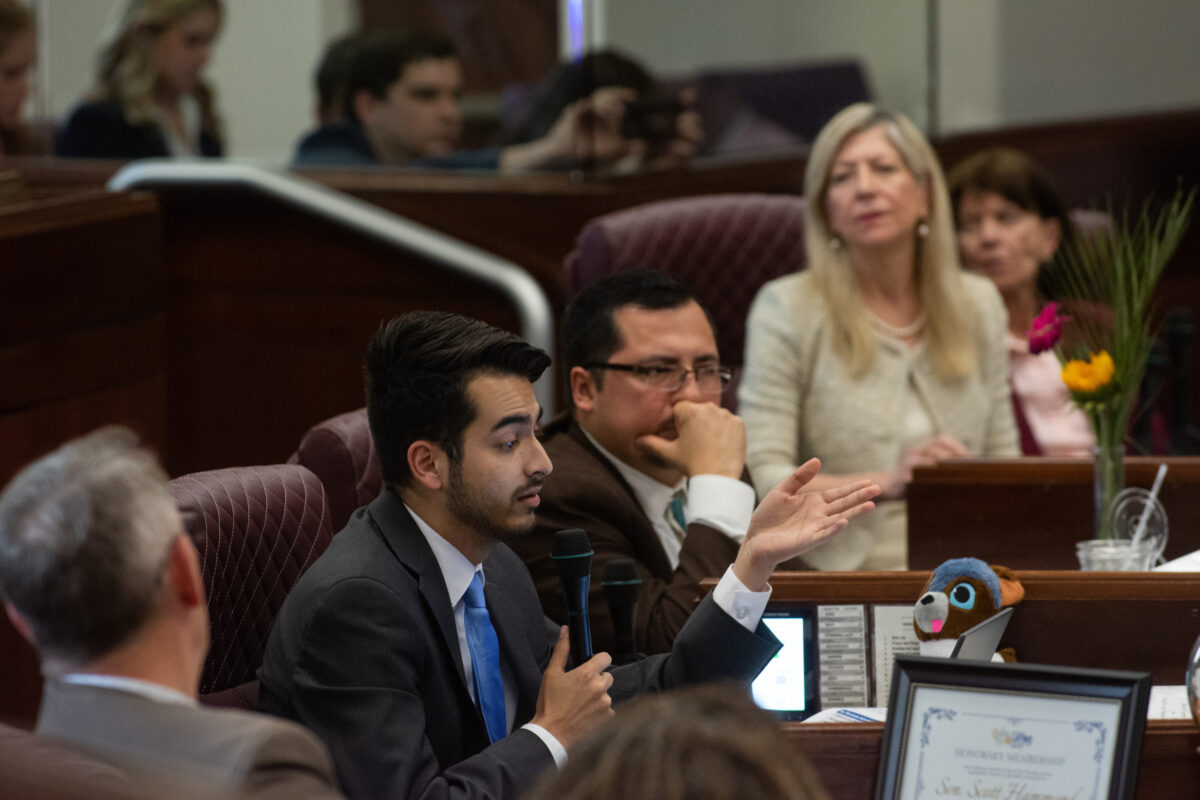 Sen. Fabian Donate (D-Las Vegas) speaks during the 35th special session of the Legislature on June 7, 2023, in Carson City. (David Calvert/The Nevada Independent).