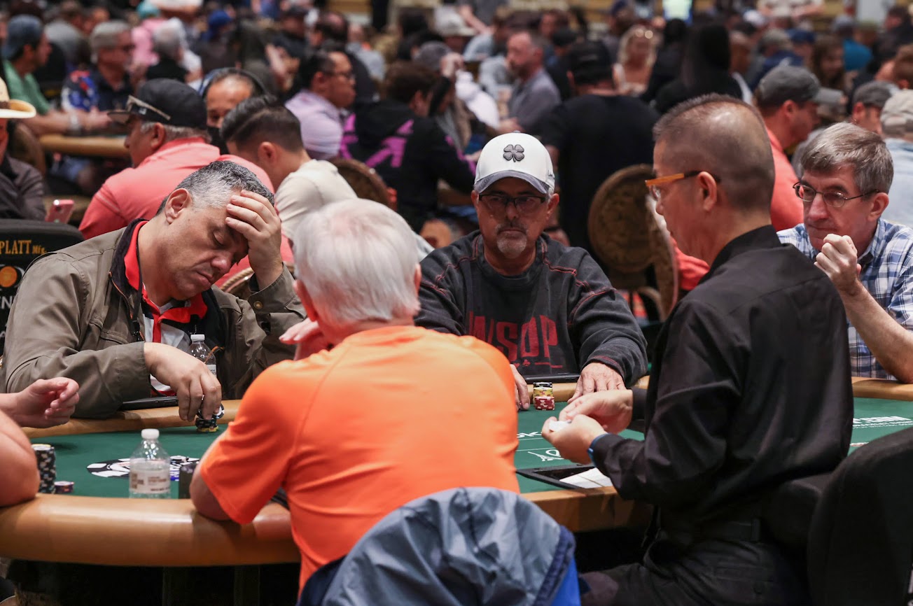 Contestants compete in the World Series of Poker at Paris Las Vegas on Wednesday, May 31, 2023. (Jeff Scheid/The Nevada Independent).