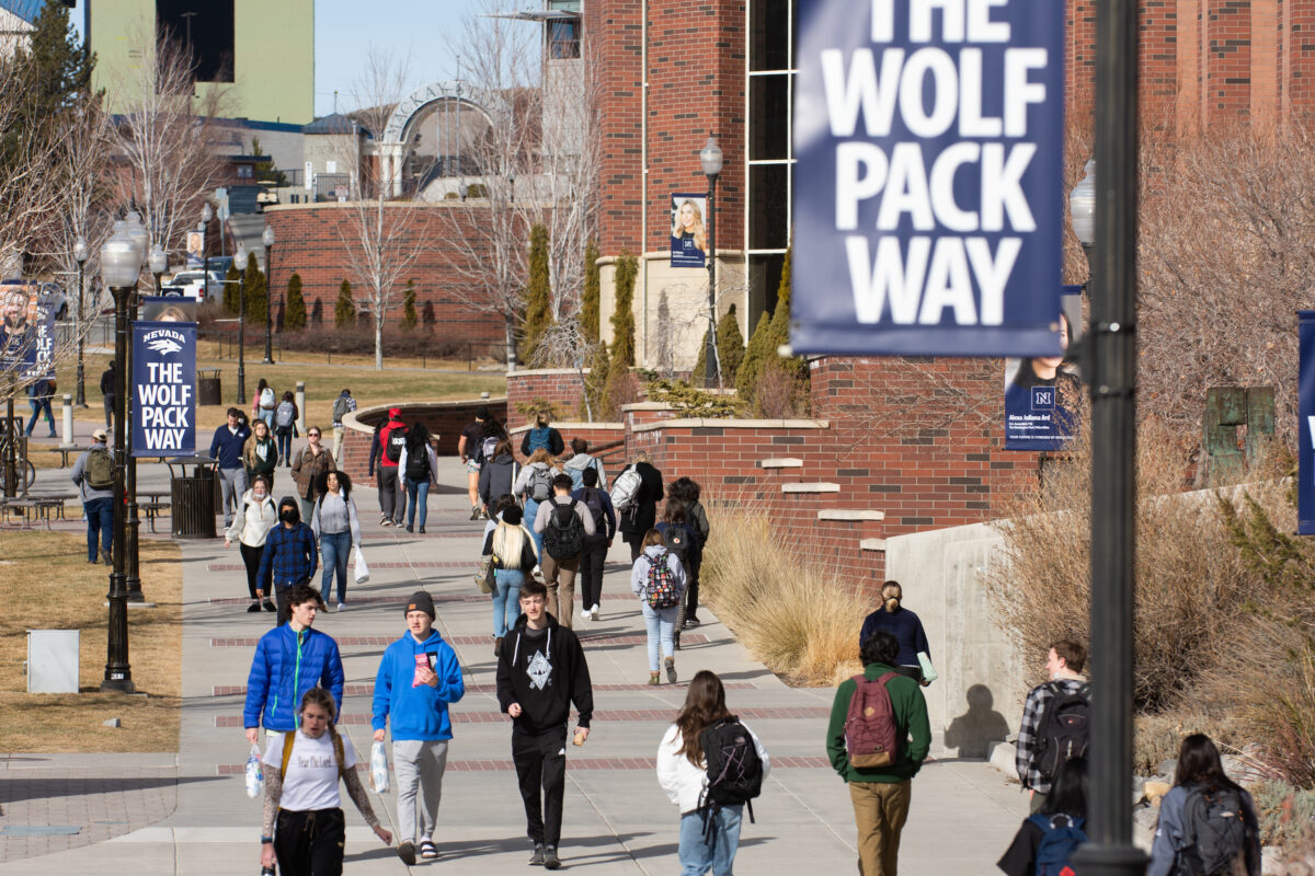 Students walk to class at UNR on Friday, Jan. 21, 2022. The university, in the past year, has added a position to focus on repatriation and NAGPRA compliance. (David Calvert/The Nevada Independent).