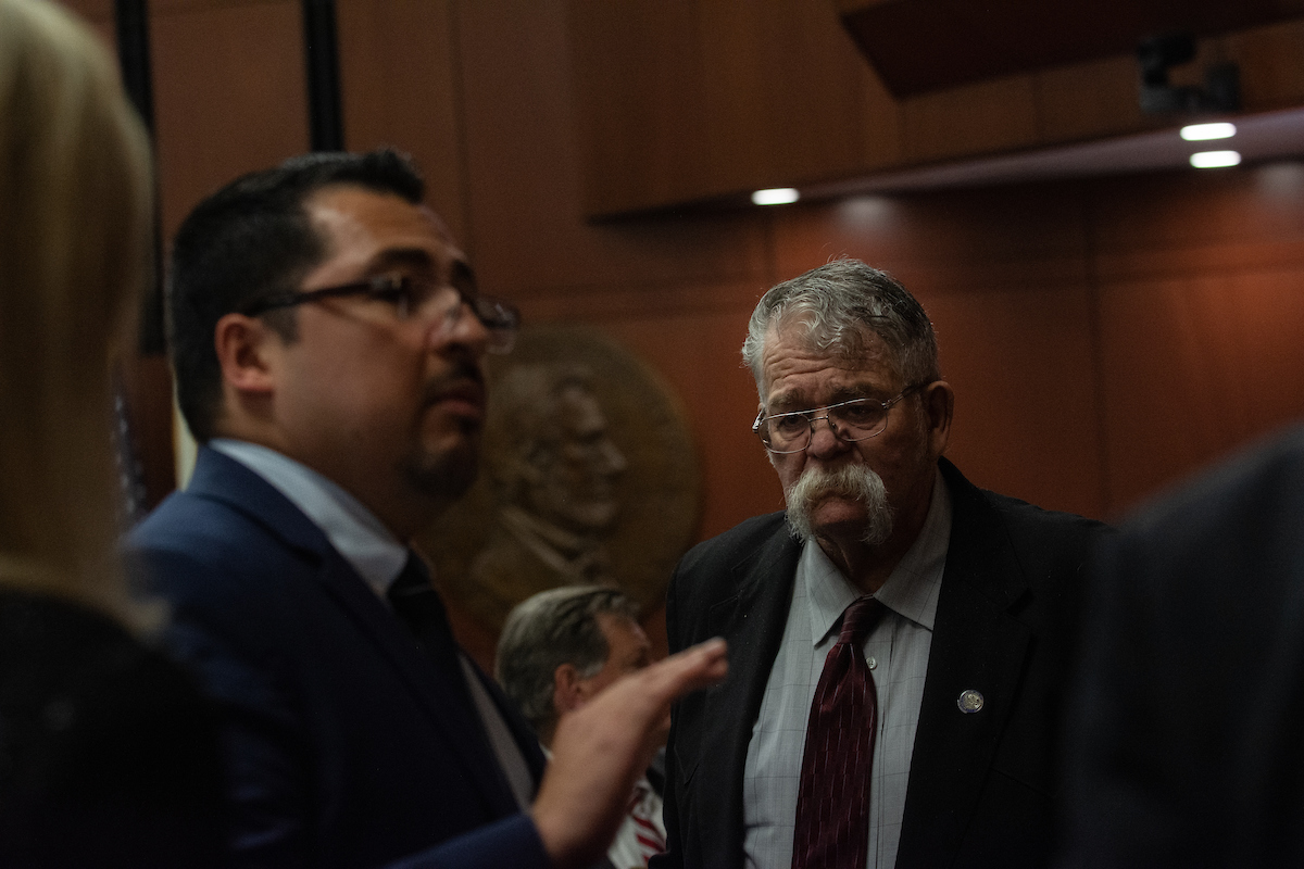 Sen. Pete Goicoechea (R-Eureka) during a behind the bar meeting of the Senate Committee on Government Affairs inside the Legislature during the 82nd legislative session in Carson City on June 5, 2023. (David Calvert/The Nevada Independent).